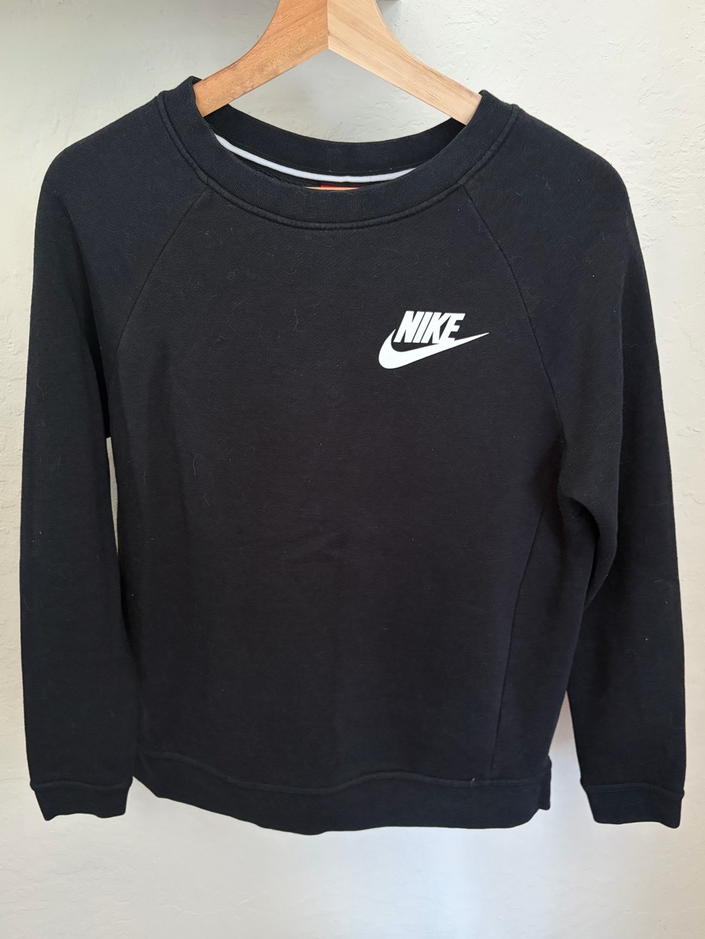 Nike Women's Black Sweatshirt with White Swoosh, Size Small